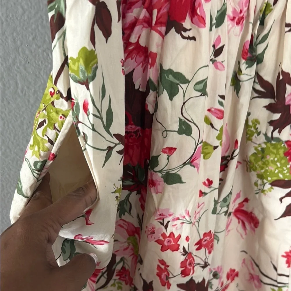 Abercrombie & Fitch Cream and Pink farm milkmaid cottagecore Pleated Maxi Dress